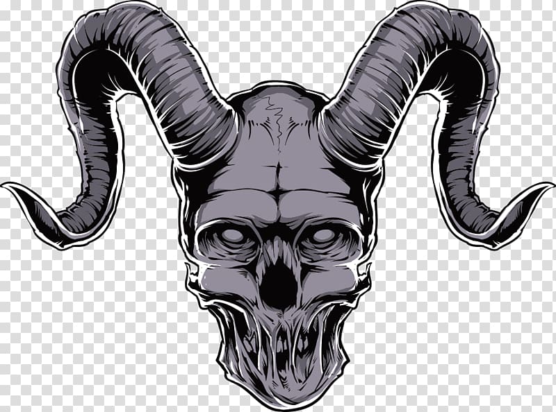 demon skull illustration, Printed T-shirt Skull Clothing, Longhorn Skull Print transparent background PNG clipart