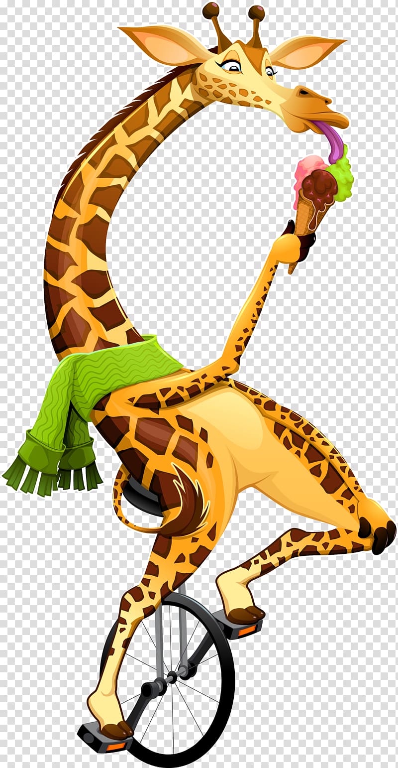 giraffe riding unicycle , Unicycle illustration Illustration, Acrobat animal transparent background PNG clipart