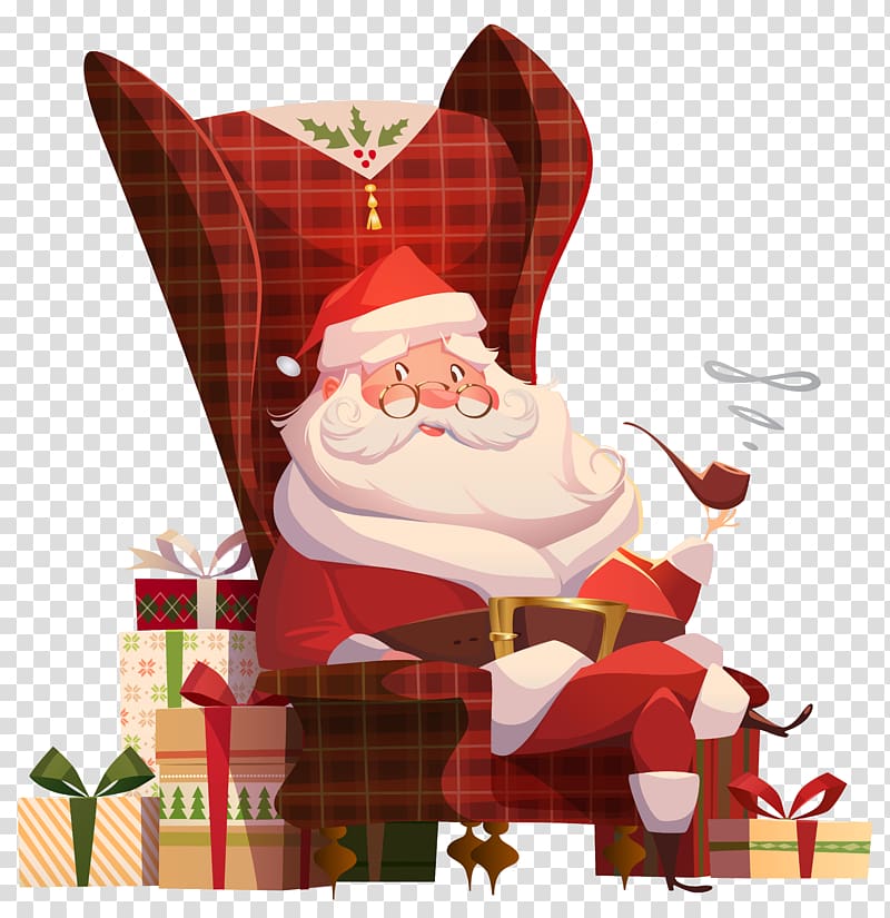 Santa Claus illustration, Santa Claus House Mrs. Claus Table Chair, Santa Claus on Chair transparent background PNG clipart