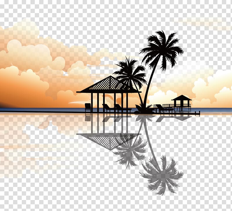 silhouette of house and cottage illustration, Seaside Resort transparent background PNG clipart