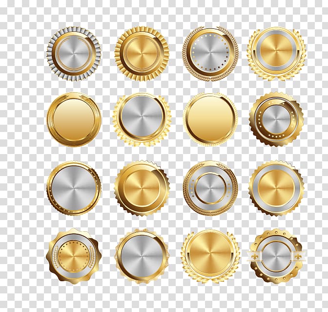 round silver-colored and gold-colored illustration, Icon, buttons transparent background PNG clipart