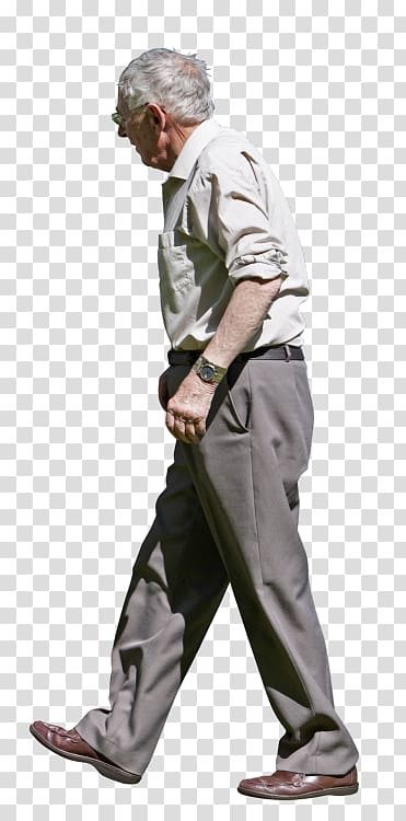 man in white dress shirt and gray dress pants outfit walking, Old age Rendering, elderly people transparent background PNG clipart