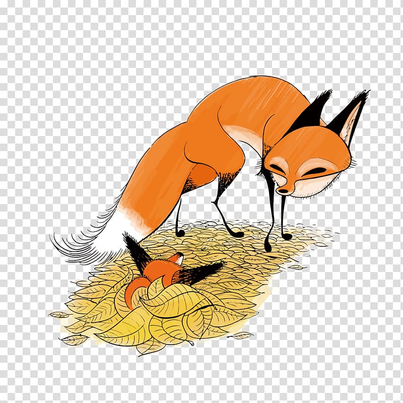 Red fox Drawing Illustration, fox mother and son transparent background PNG clipart