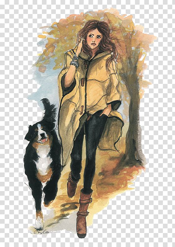 a woman walking the dog transparent background PNG clipart