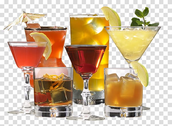 several drinking glasses, Whisky Rum Cocktail Distilled beverage Beer, Cocktail transparent background PNG clipart
