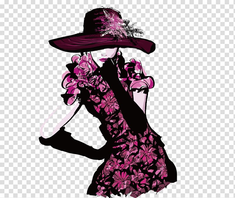 pink and black floral dress , Fashion show Fashion design Illustration, Women\'s Fashion transparent background PNG clipart