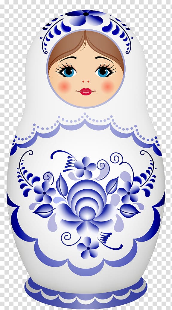 white and blue floral russian doll clip a, Russia Matryoshka doll , White Russian Dolls transparent background PNG clipart