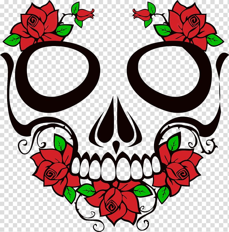 T-shirt Calavera Human skull symbolism Rose, Skull transparent background PNG clipart