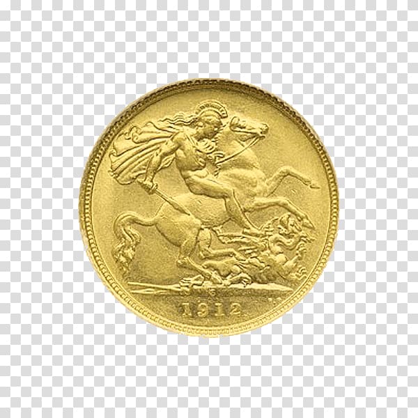 Coin Half sovereign Gold Medal, Gold coin transparent background PNG clipart