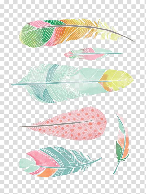 assorted-color feather illustration, Feather Watercolor painting Drawing, feather transparent background PNG clipart