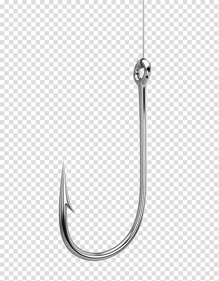 Gray fishing hook, Fish hook Fishing Hookset Illustration, Single hook hook,  hand, cartoon png