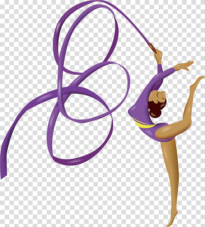 female ballerina wearing purple leotard and holding ribbon illustration, Rhythmic gymnastics Sport Artistic gymnastics , Rhythmic Gymnastics transparent background PNG clipart