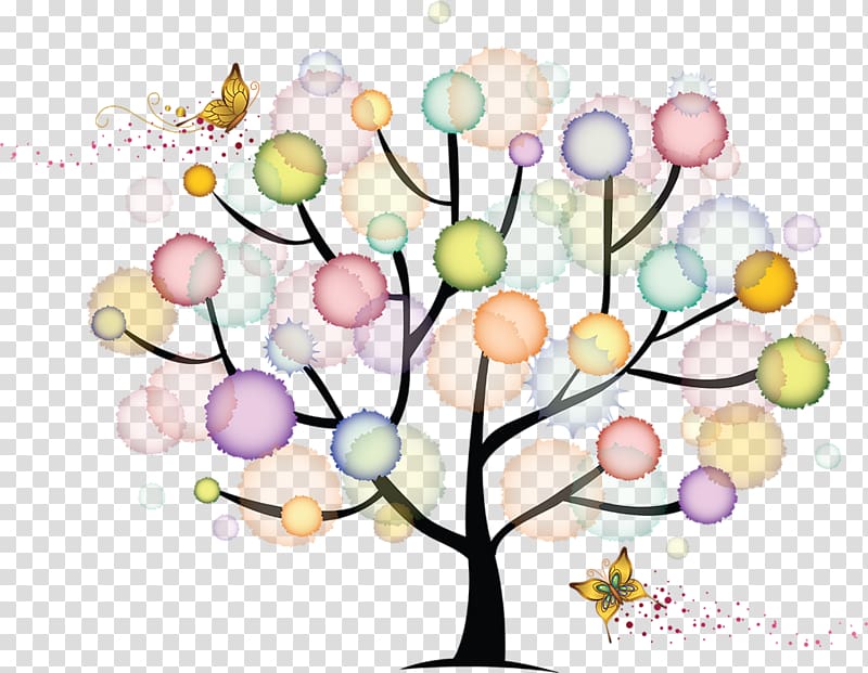 Butterfly Tree Circle Illustration, Colorful trees and butterflies transparent background PNG clipart