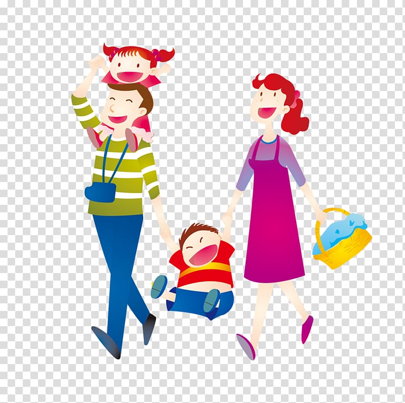 Cartoon, Happy family of four transparent background PNG clipart