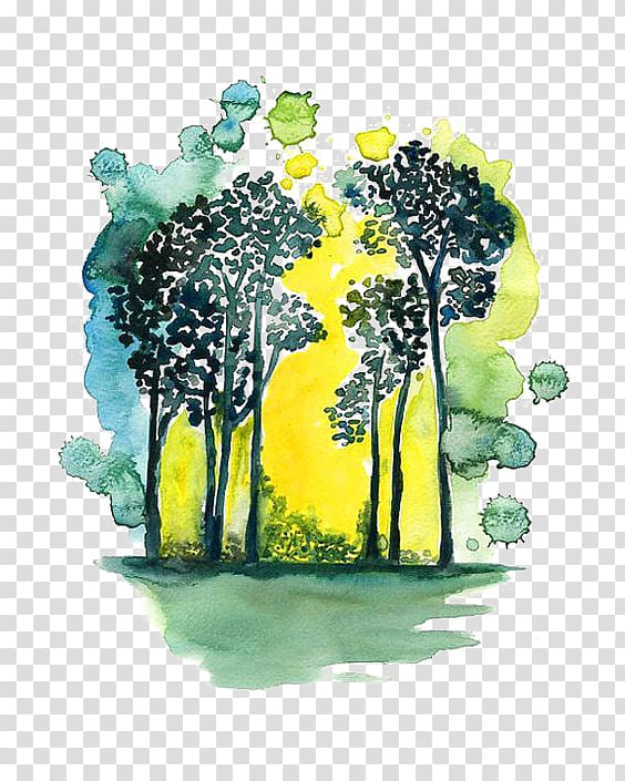 Paper Watercolor painting Drawing Illustration, forest transparent background PNG clipart