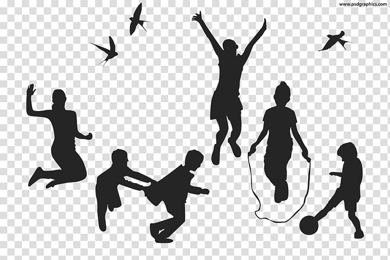 silhouette of people, Silhouette Child Play, children playing transparent background PNG clipart