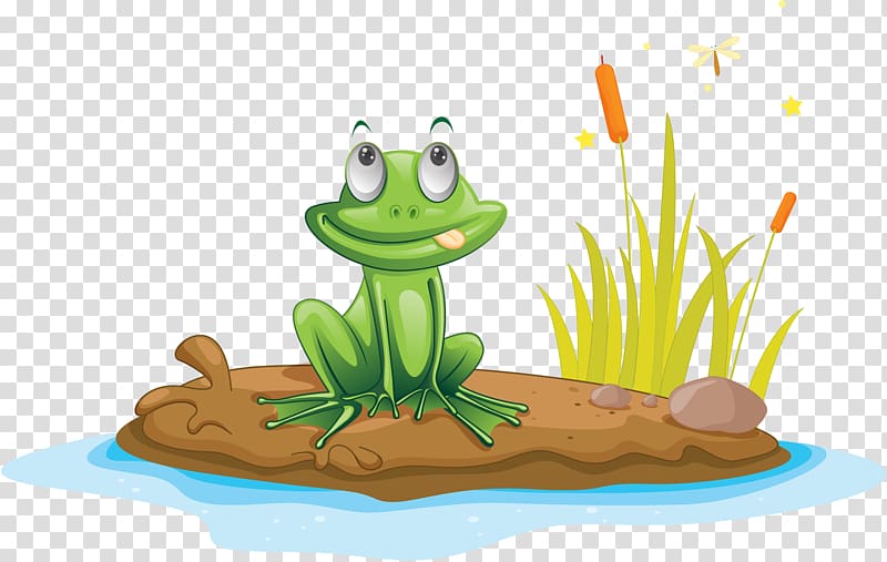 illustration of frog, Michigan J. Frog Edible frog Illustration, A frog with a tongue sticking out on the Bank of the river transparent background PNG clipart
