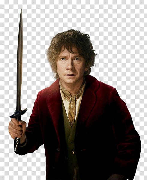 The Hobbit character holding sword, Martin Freeman The Hobbit: An Unexpected Journey Gandalf Bilbo Baggins, The Hobbit transparent background PNG clipart