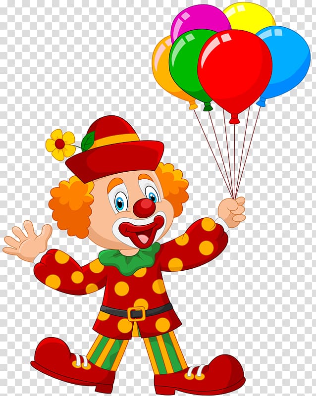 multicolored clown holding balloons illustration, Circus Clown Illustration, Cartoon clown transparent background PNG clipart