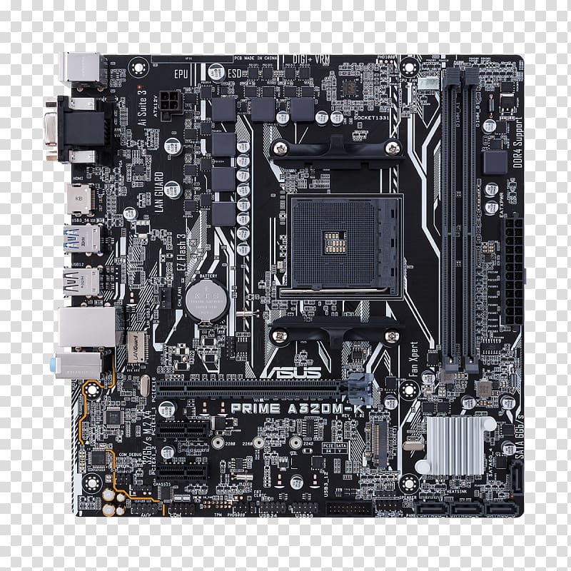 Socket AM4 microATX Motherboard ASUS PRIME A320M-K, others transparent background PNG clipart