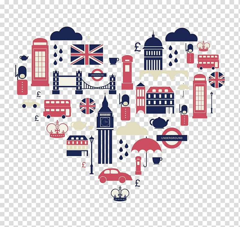 pink and blue London landmarks illustration, Big Ben Eiffel Tower Pillow, Heart-shaped element material London transparent background PNG clipart