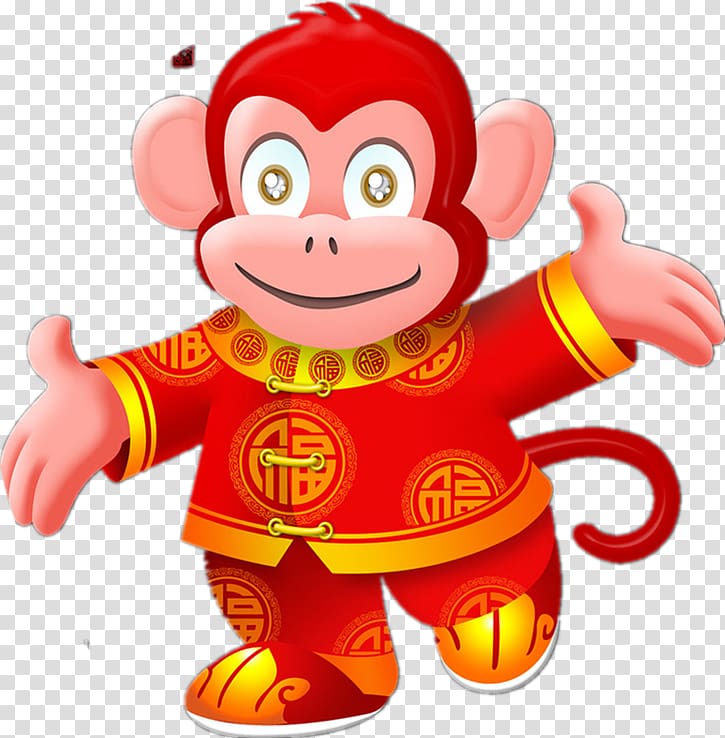 Chinese New Year Monkey Chinese zodiac Firecracker Fireworks, Cartoon monkey transparent background PNG clipart