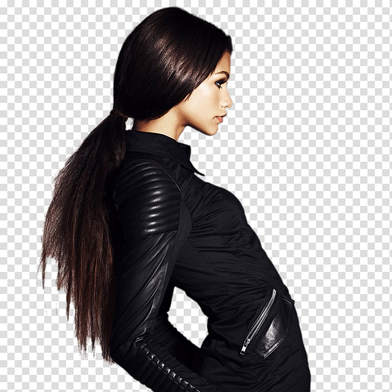 women's black leather collard dress, Zendaya Leather Jacket transparent background PNG clipart