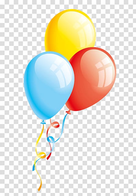 three yellow, blue, and red balloons , Toy balloon Child Animaatio Birthday, ballon cartoon transparent background PNG clipart