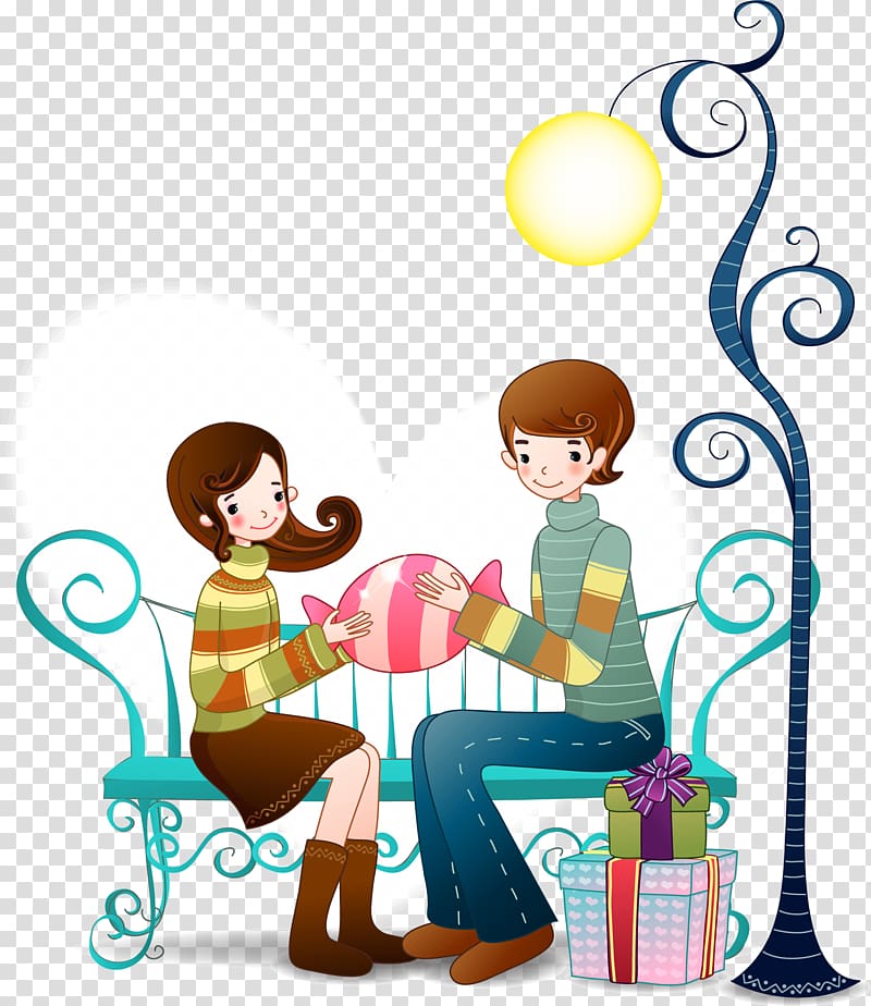 Cartoon Romance Drawing, Give you the best gift transparent background PNG clipart