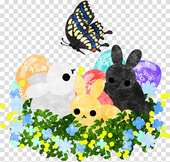 Easter Bunny Butterfly Rabbit , the little monkey scatters flowers transparent background PNG clipart