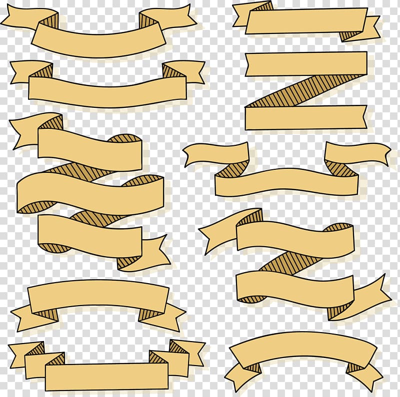 yellow banner lot, Khaki striped ribbons transparent background PNG clipart
