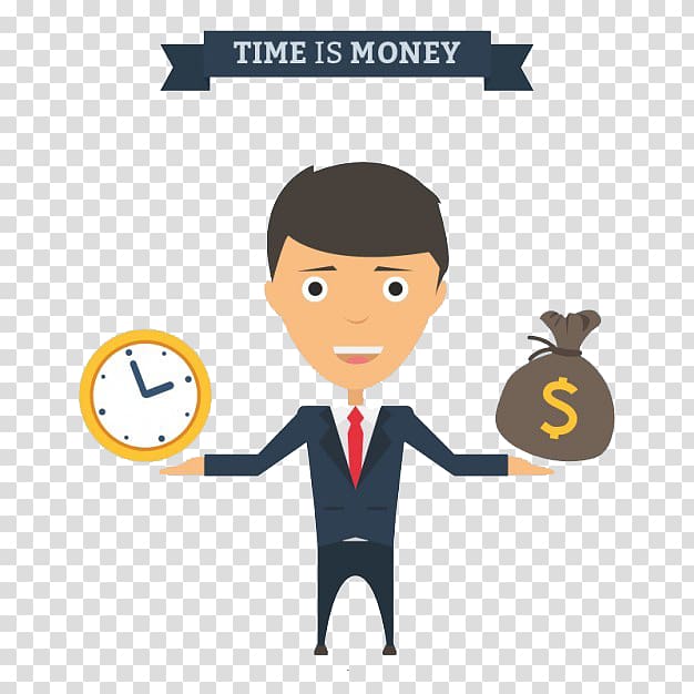 man holding clock and money bag illustration, Time value of money Business Finance, time is money transparent background PNG clipart