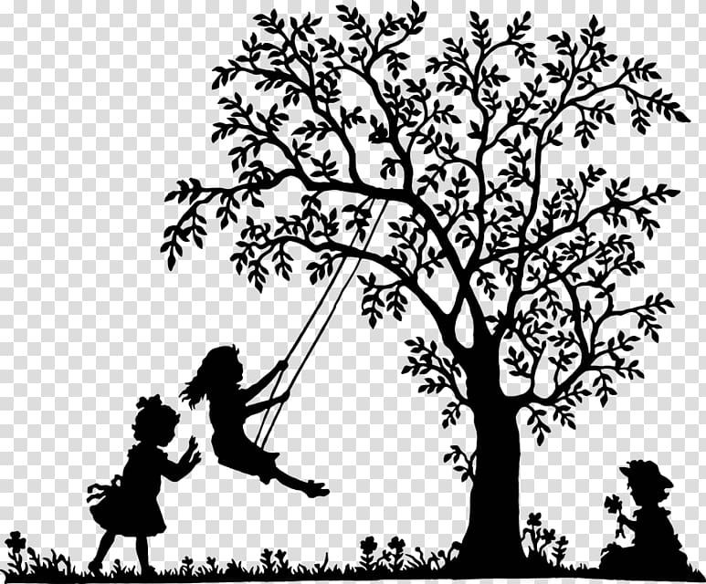 black and white tree swing kids transparent background PNG clipart