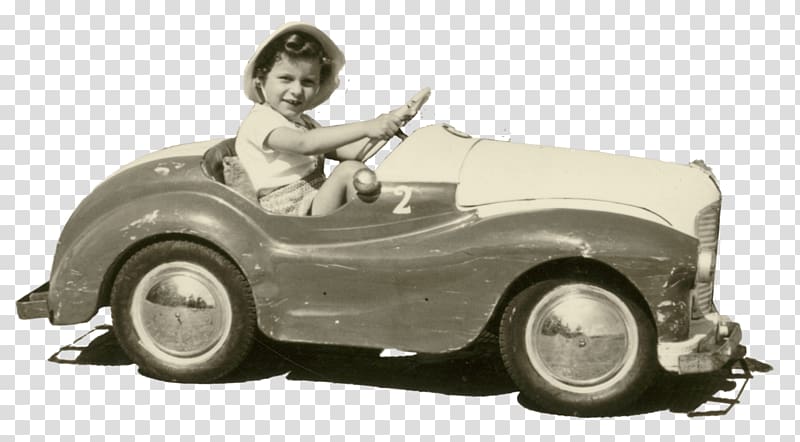 Vintage Of A Kid In Toy Car transparent background PNG clipart