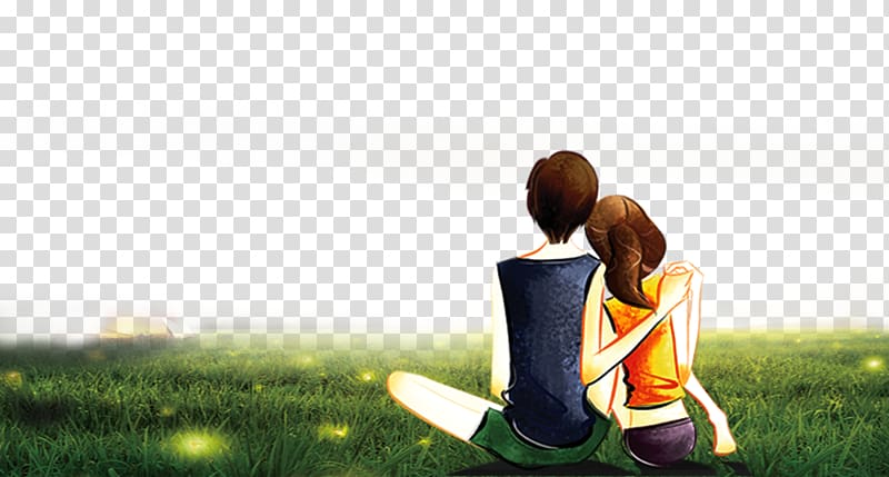 man and woman sitting on grass illustration, Cartoon Significant other MP3 Song, Cartoon character couple transparent background PNG clipart