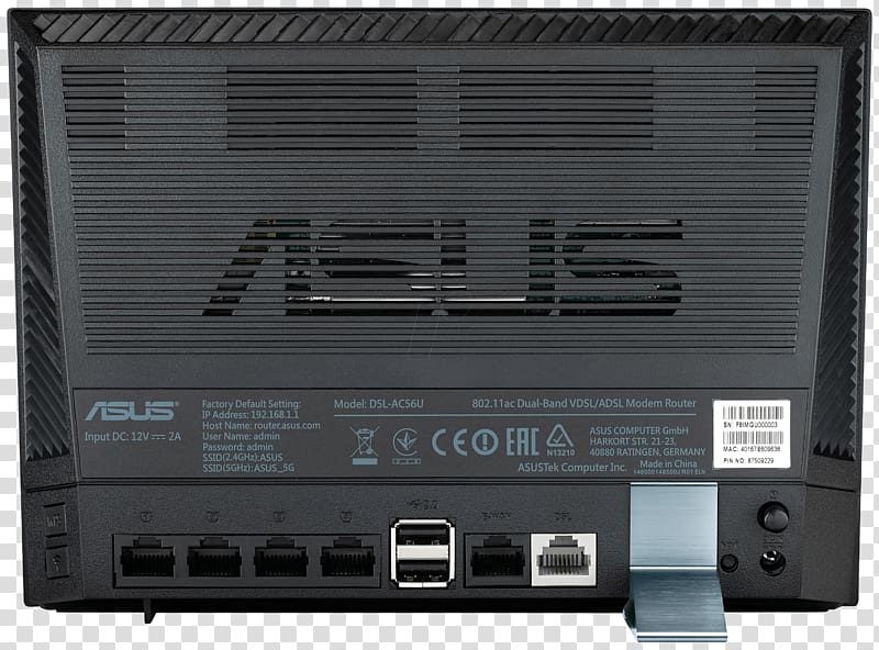 DSL modem ASUS DSL-AC56U Router VDSL IEEE 802.11ac, USB transparent background PNG clipart