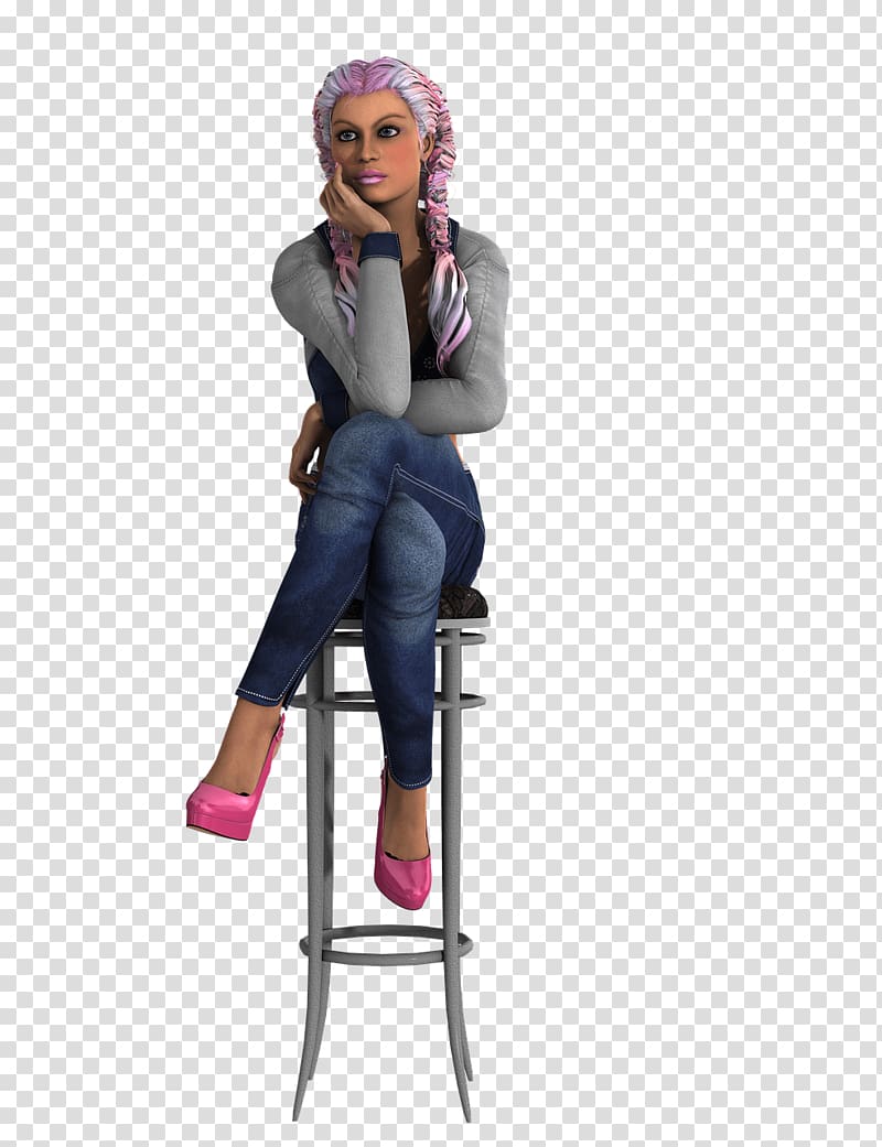 woman sitting on gray bar stool , Woman Pink Plaits Legs Crossed transparent background PNG clipart