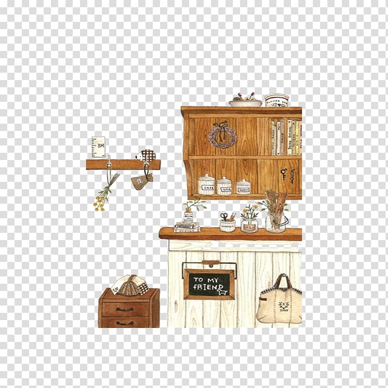 Watercolor painting Cartoon Illustration, Kitchen corner transparent background PNG clipart