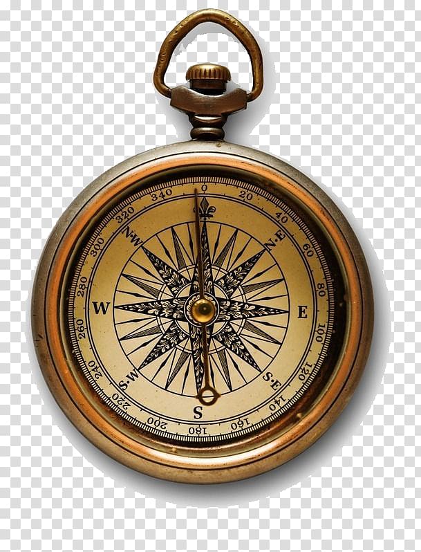round gold-colored compass, Compass High-definition video Map , Historical old compass transparent background PNG clipart