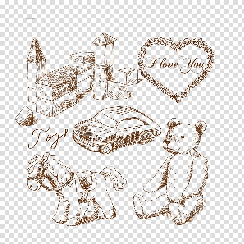 Toy Drawing, Hand drawn toys transparent background PNG clipart