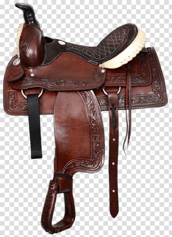 brown and black leather horse saddle, Western Trail Saddle transparent background PNG clipart