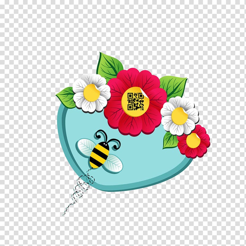 Bee Euclidean Flower Illustration, Cartoon flowers and bees transparent background PNG clipart