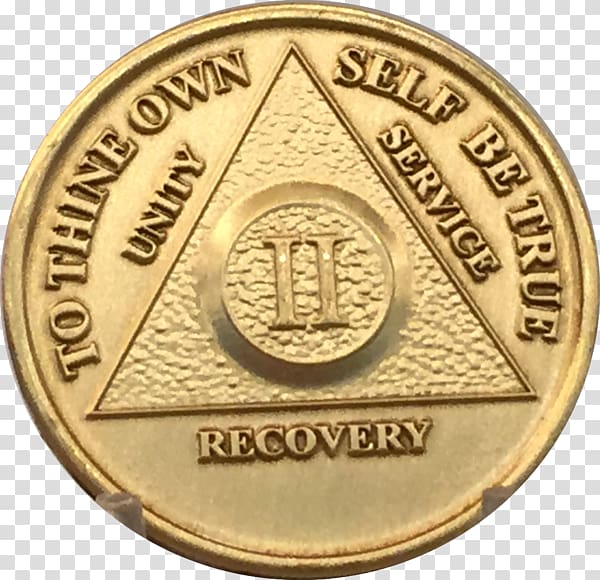 Sobriety coin Alcoholics Anonymous Gold Medal, Coin transparent background PNG clipart