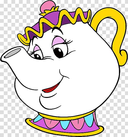 white teapot cartoon, Mrs. Potts Beauty and the Beast Belle Cogsworth, beauty and the beast transparent background PNG clipart