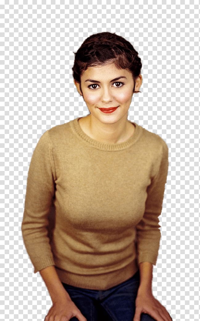 woman sitting while smiling, Audrey Tautou transparent background PNG clipart