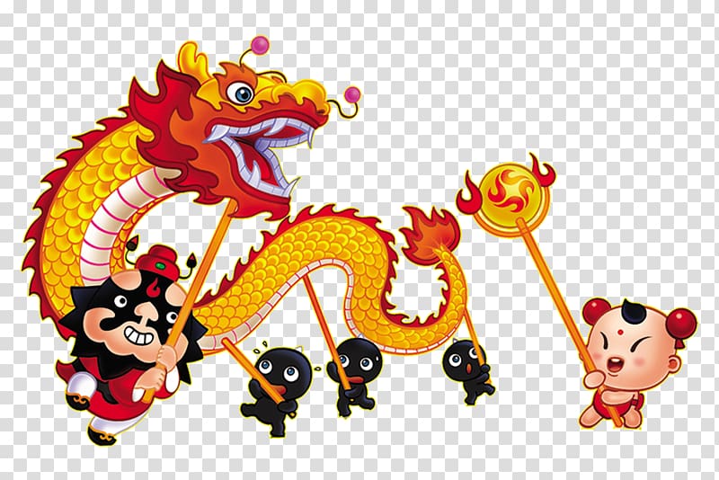 Chinese dragon illustration, China Lion dance Chinese New Year Dragon dance, Dragon transparent background PNG clipart