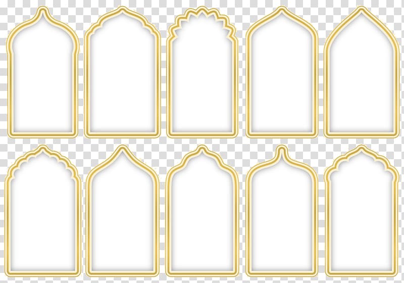 ten yellow-and-white frames , Islam, Islamic decoration transparent background PNG clipart