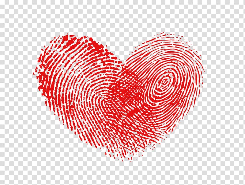 red fingerprint-themed heart illustration, Heart Fingerprint Raster graphics, Fingerprint heart transparent background PNG clipart