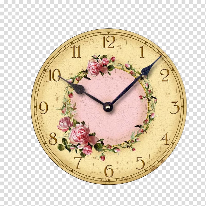 Shabby chic Floral clock Wall Rose, bell transparent background PNG clipart