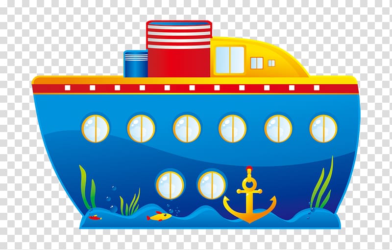 Cartoon Cruise ship , Cartoon painted blue boat anchor coral reefs